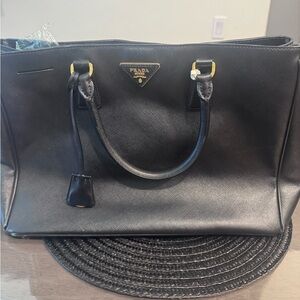 Prada Black Saffiano Leather Tote with Gold Hardware